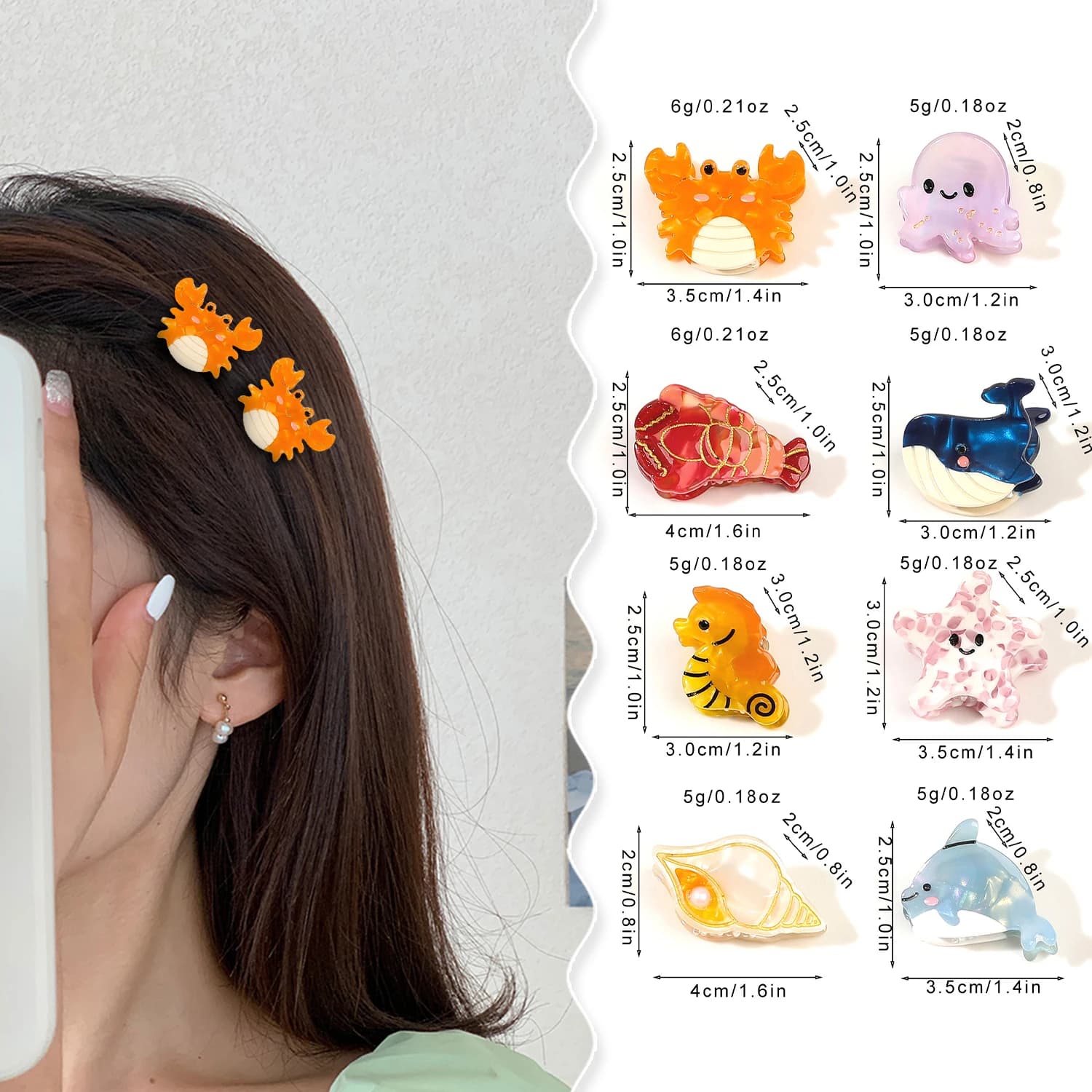 2 fermagli per capelli animali oceano in acetato per donna antiscivolo accessori da spiaggia estivi granchio stella marina balena confezione multipla regali