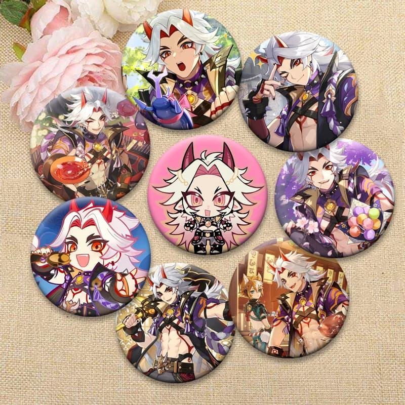 Spille Popolari del Gioco Genshin Impact, Badge Cosplay di Arataki Itto, Pin Anime Creativo Rotondo, Accessorio Ornamentale per Zaini e Borse