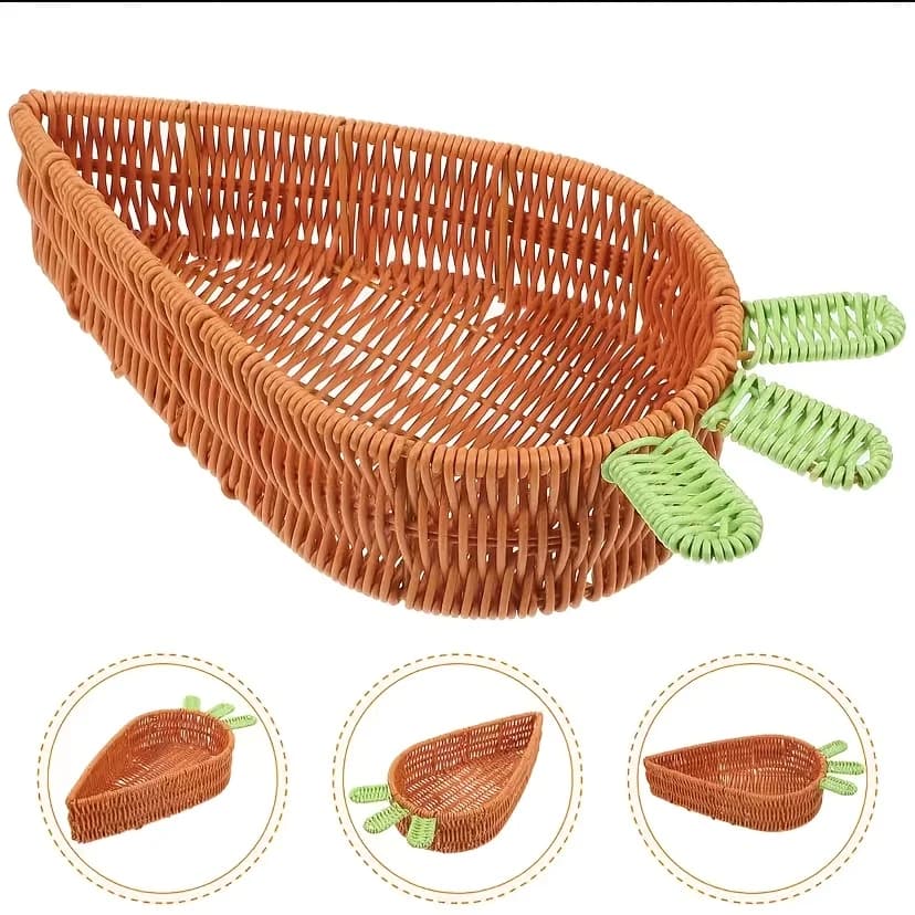 Cesto Intrecciato a Mano a Forma di Carota, Organizzatore Robusto per Dispensa, Contenitore Multifunzionale Ventilato per Frutta Secca