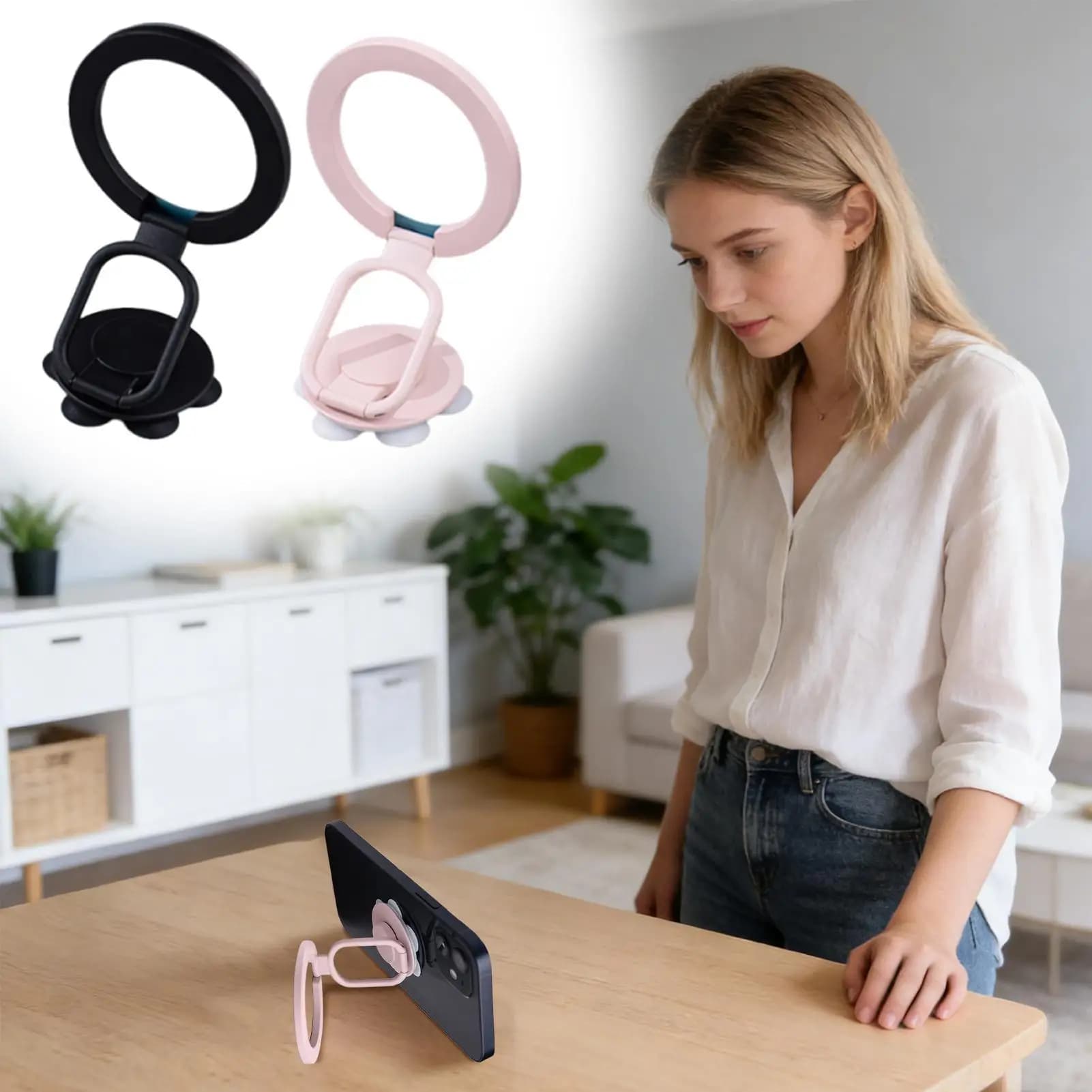Supporto Magnetico per Telefono con Ventosa, Regolabile, in Lega, da Scrivania, Supporto per Cellulare, Staffa Magnetica in Metallo a Doppia Faccia