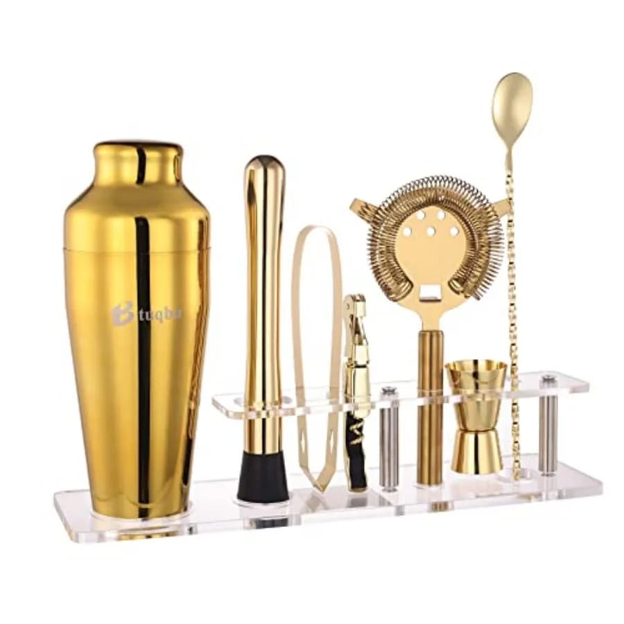 Set Shaker per Cocktail con Supporto in Acrilico, Kit da Barman per Miscelazione Bevande, Set Mixology con 7 Utensili da Bar, Kit Cocktail