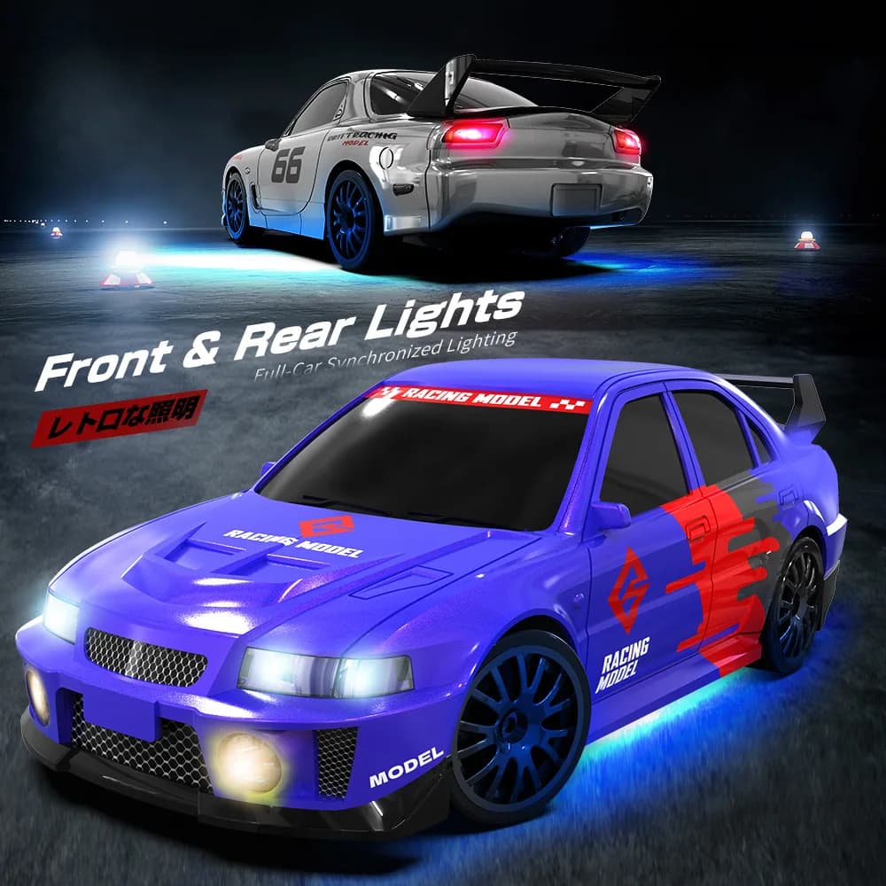 ENOZE Auto RC da Drift 1:24 4WD Ricaricabile con Telecomando, Luci LED, Modello Elettrico con Pneumatici Extra per Drift, Giocattolo per Bambini N.8608