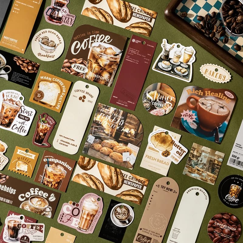 JIANQI 30 pcs/lot Retro Coffee shop theme sticker Pack Retro Art decorative hand tent collage Scrapbooking supplies