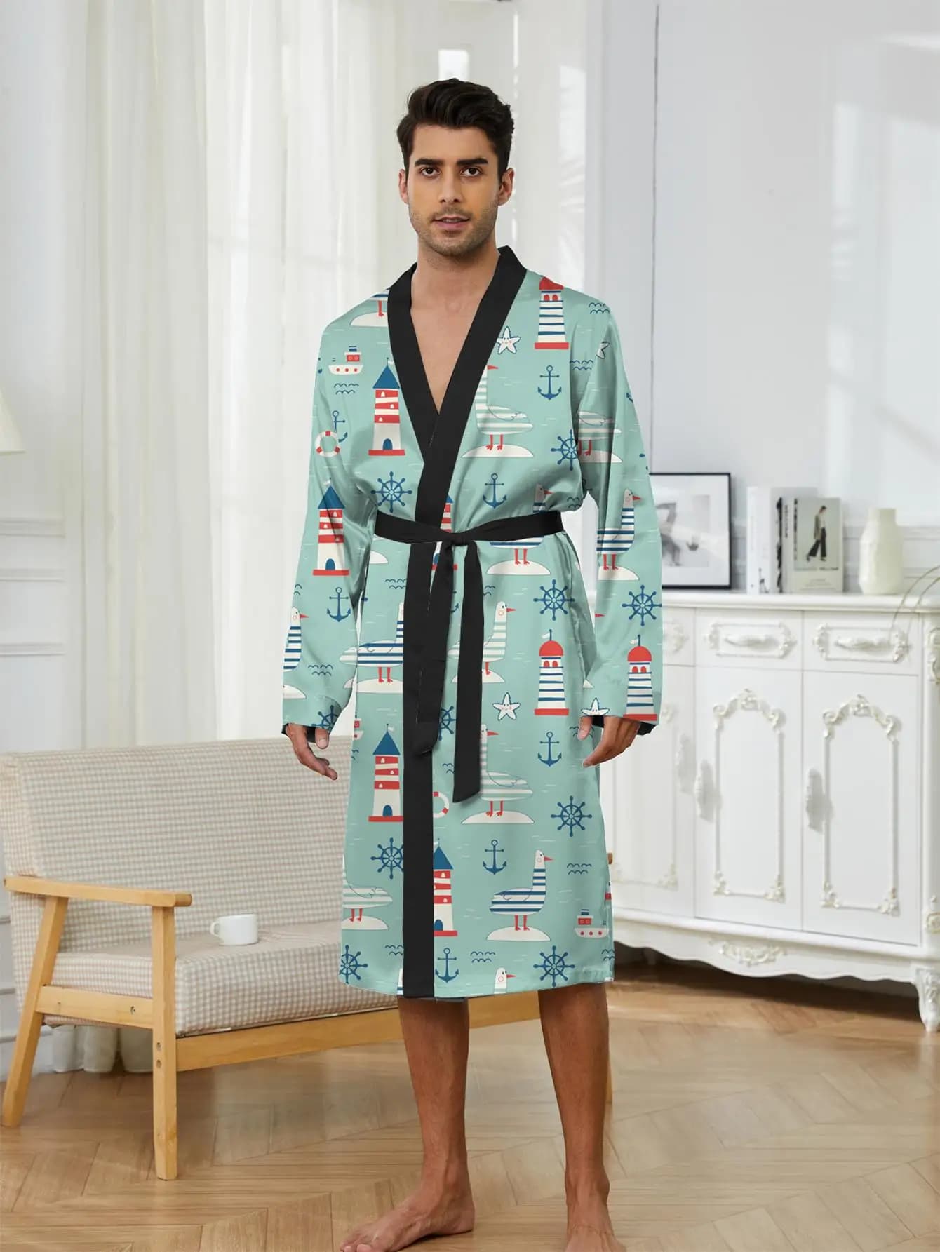 1pcs Men's Robes 2026 Spring/Summer robe 3D Printed Bathrobe Bathrobe men sleepwear Graphic Breathable Robe man