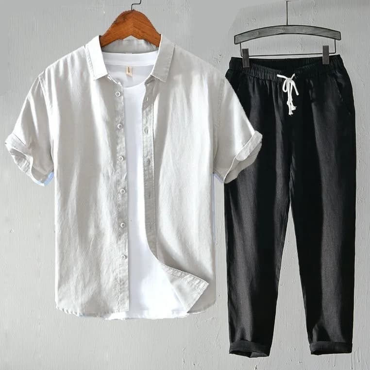 Really Super Low! Such a Deal! Men's Cotton Linen Short Sleeve Shirt Breathable Casual Sportswear Set Summer Season Long Sleeve