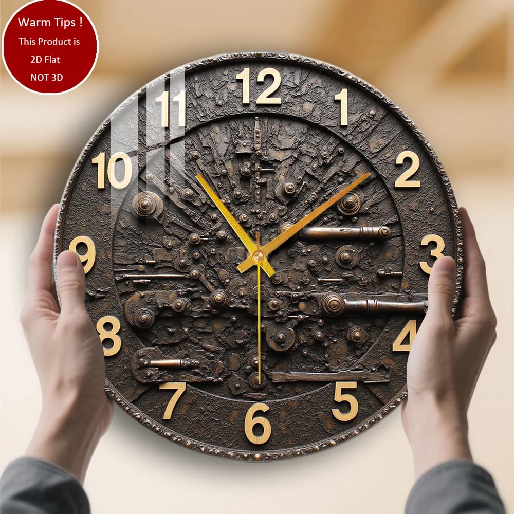 Tempered Glass Wall Clock with rustic bronze gears suitable for wall decorations or table displays anywhere