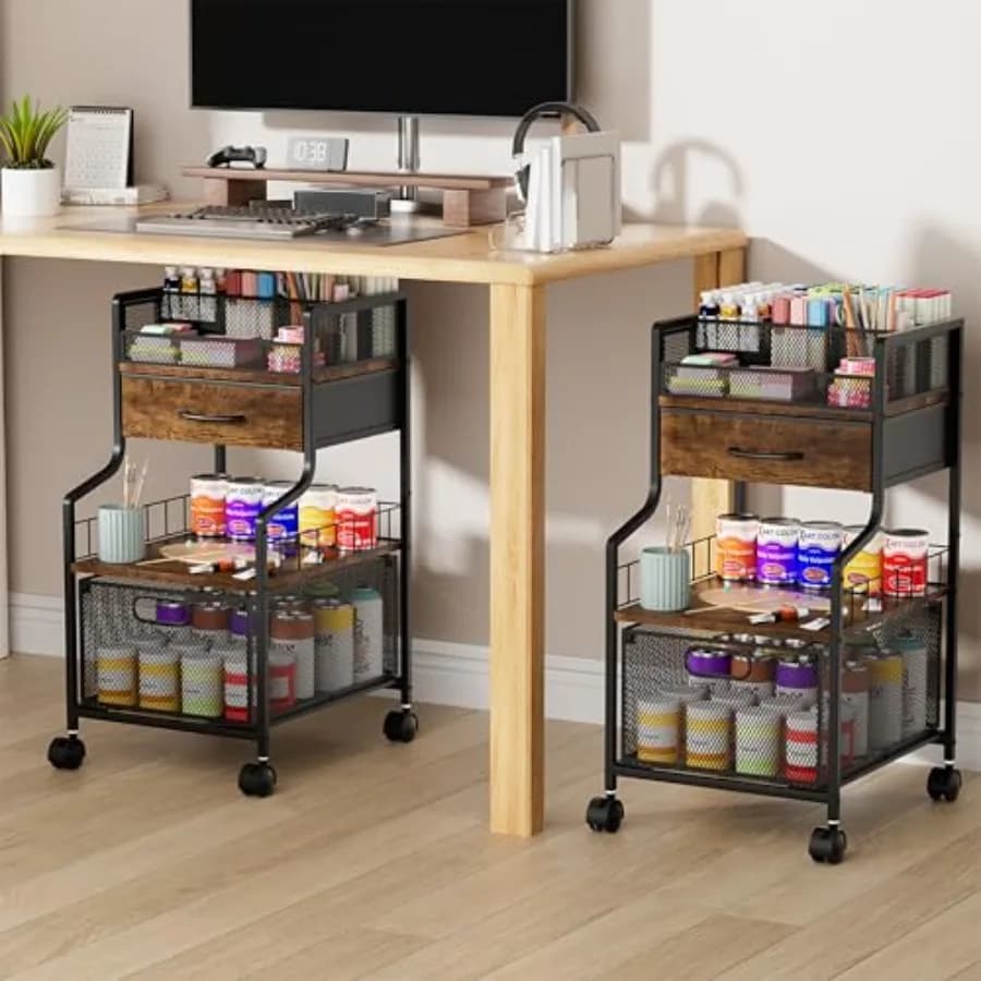 Carrello portaoggetti sotto scrivania - Carrello multiuso con cassetti e divisori fai-da-te - Organizzatore per arte e artigianato su ruote - Cassetti portaoggetti per lavoretti creativi