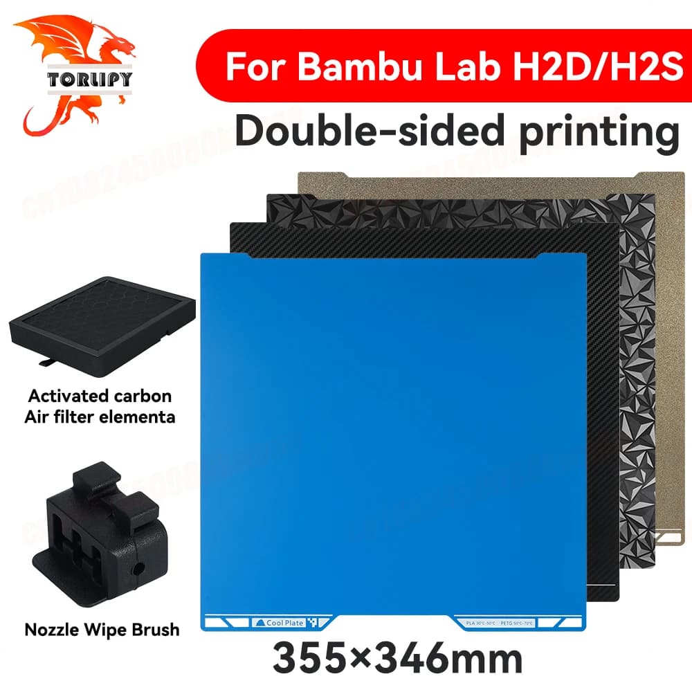 KINGROON 355x346mm harmonic steel printing plate for Bambu Lab H2D/H2S, 3D printer accessory with heated plate