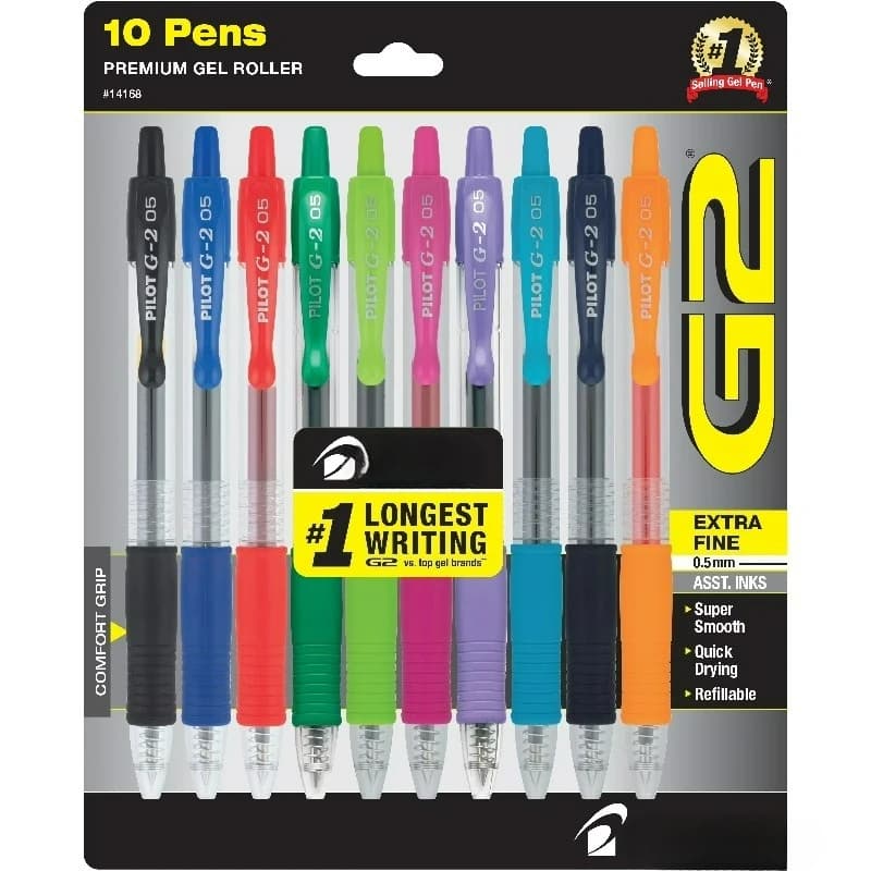 Penne a inchiostro gel retrattili G2 Premium, punta extra fine (0,5 mm), assortite, confezione da 10