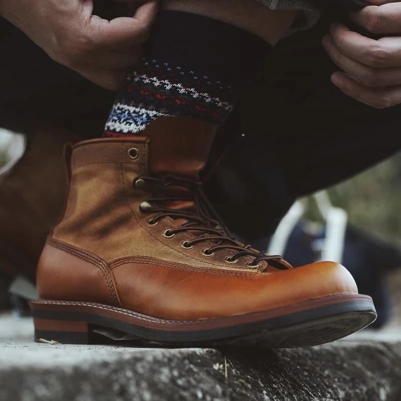 Retro Vintage Boots High Top Leather Shoes Workwear Style Patchwork Paratrooper Boots Unisex Wear Resistant round Toe