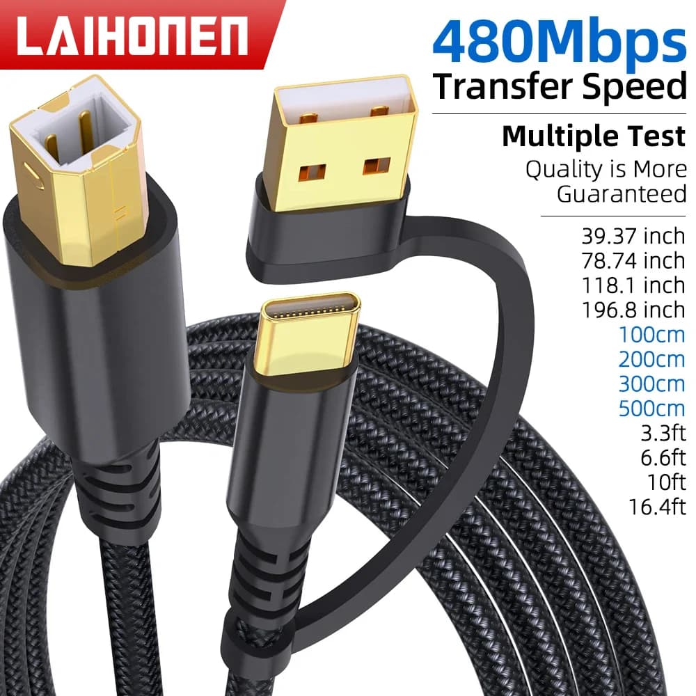 Cavo stampante LAIHONEN Cavo USB stampante da 10 piedi Plug Play USB A USB C a USB B per Brother HP Lexmark Epson Dell Xerox