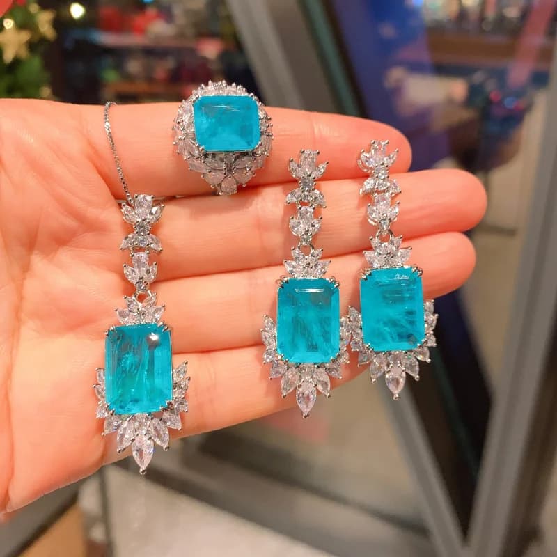 Jewelry Paraiba Ring Necklace Earring Set Creative Design Full Diamond Luxury Inlay Main 12*16