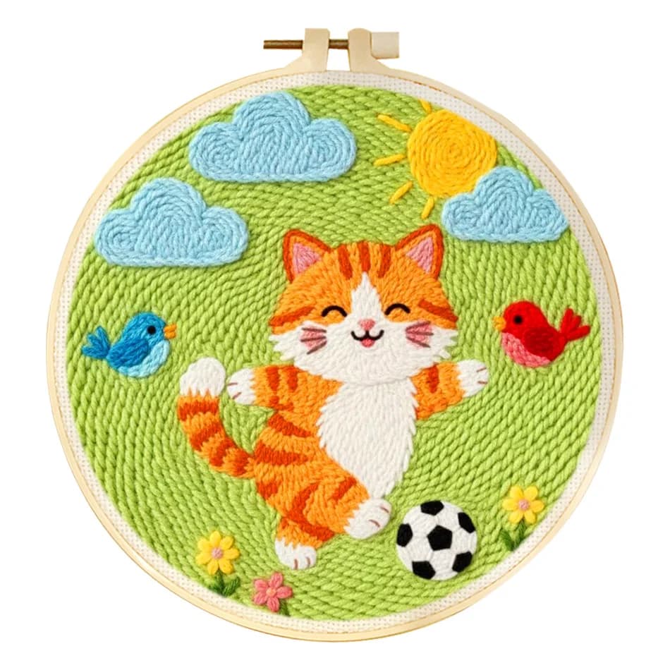 RUOPOTY Punch Needle Embroidery Home Football Orange Cat Decor Adult Hobbies Animal Punch Needle Kit For Beginners Abstract Art