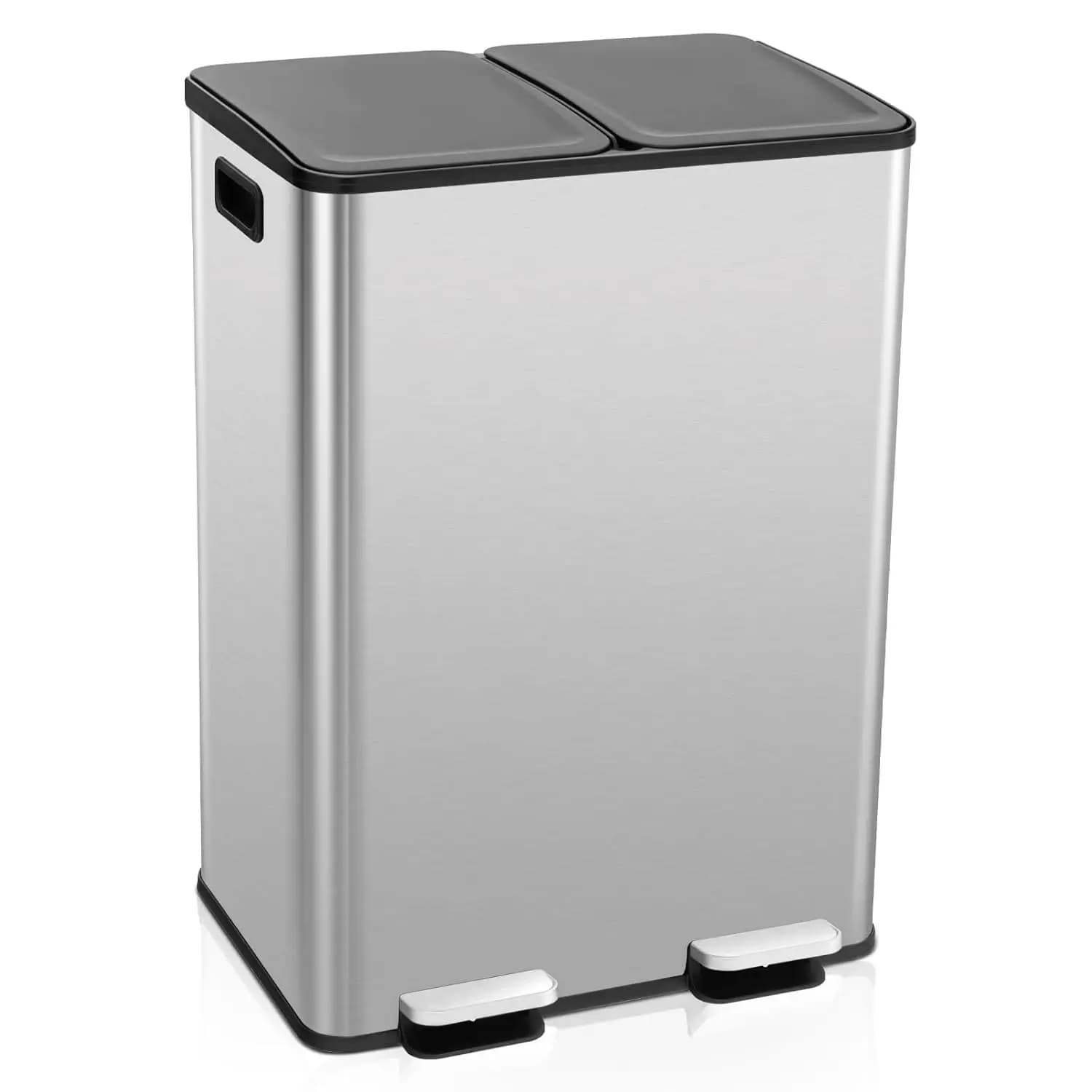 Pattumiera doppia, 16 galloni/ (2x30 L) Doppia pattumiera e contenitore per il riciclaggio combinato per cucina, pattumiera in acciaio inossidabile con 2 rimozione