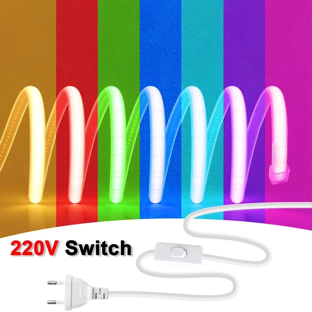 Striscia LED Neon COB 220V con Interruttore, Kit Luce Flessibile Impermeabile 288 LED, Colori Caldi Rosso Blu Rosa Giallo Viola per Decorazione Casa