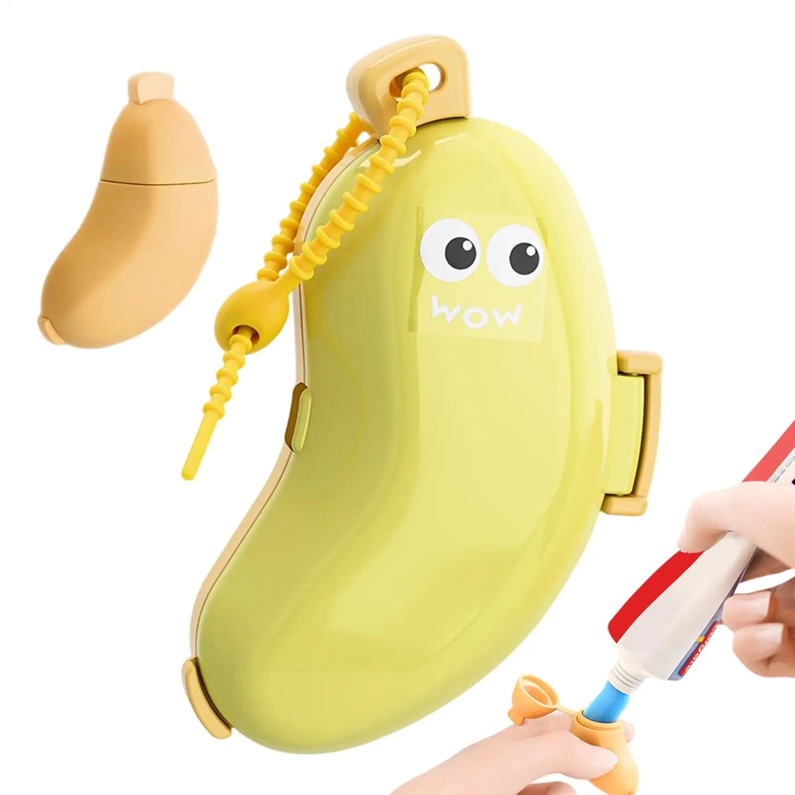 Porta spazzolino da viaggio in silicone a forma di banana con dispenser di dentifricio integrato, custodia portatile per viaggi in nave e uso quotidiano.
