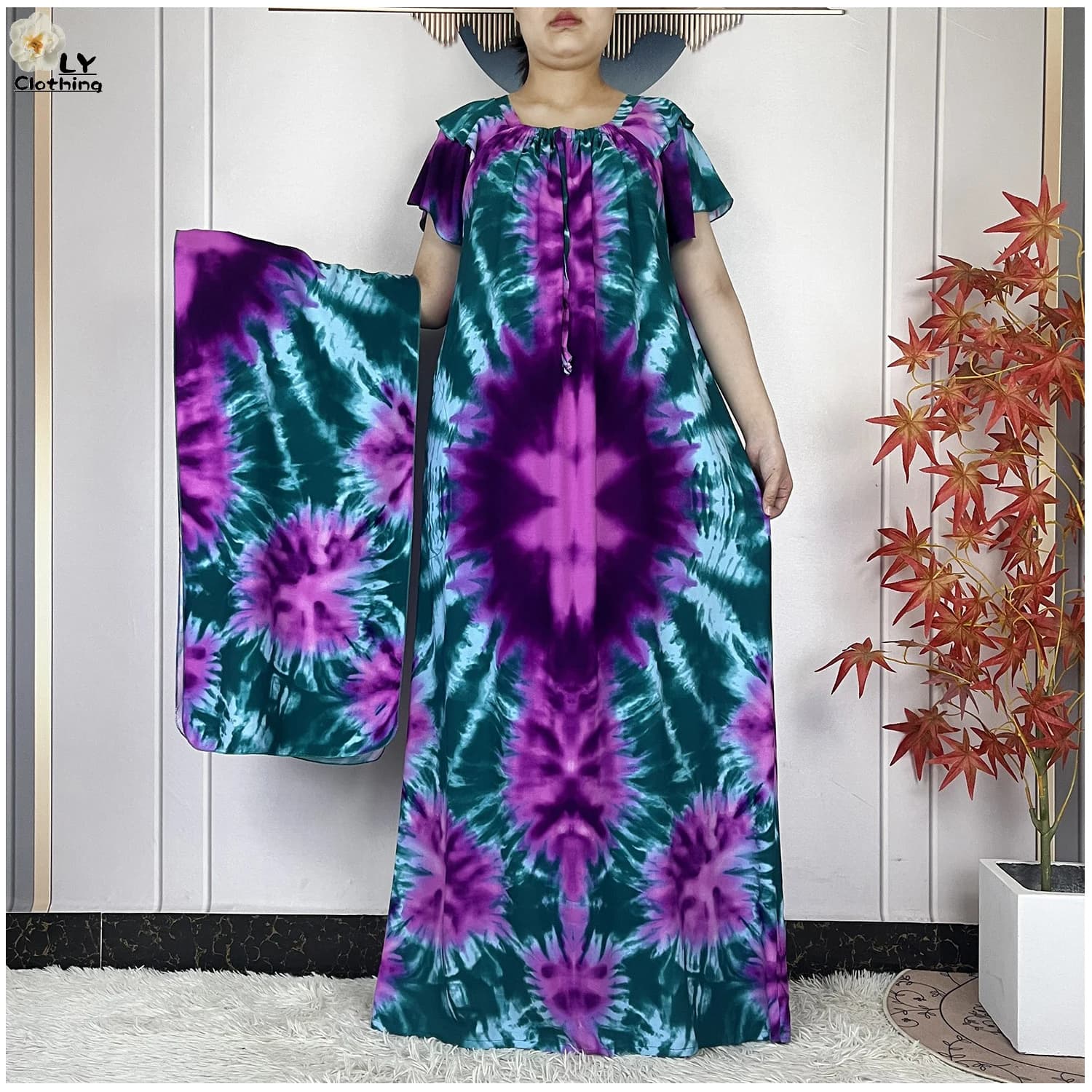 2025 Abaya in cotone musulmano manica corta scollo a barca donna Dashiki Dubai caftano Femme abito allentato abiti islamici africani con sciarpa