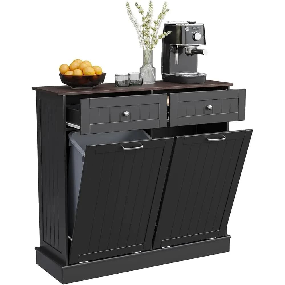 Kitchen Brush to Double compartment 20 Gallon with Hidden drawers and Tagliere, Black
