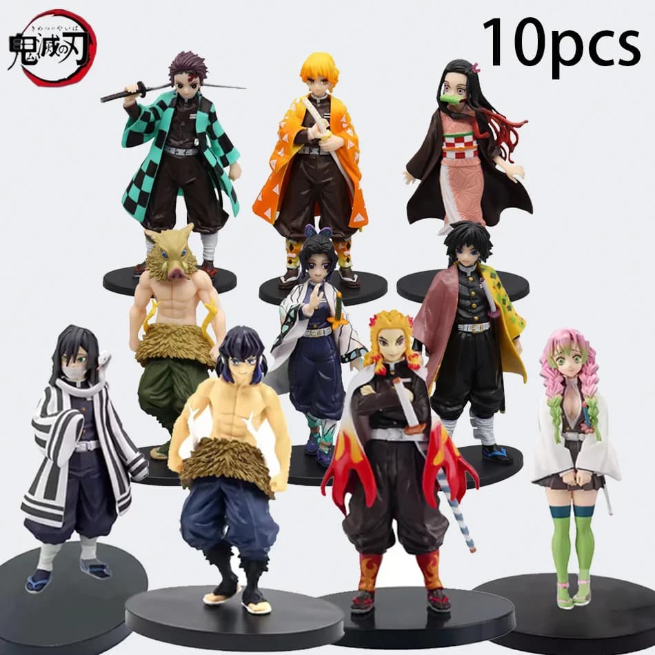 Demon Slayer Anime Action Figure - Kamado Tanjirou con Agatsuma Zenitsu e Nezuko Giocattoli modello in PVC Kimetsu No Yaiba Warriors