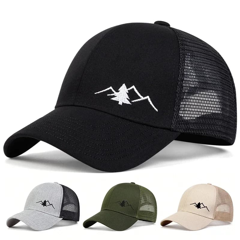 Cappellino da Baseball con Ricamo Montagna alla Moda, Traspirante in Rete, Regolabile, Stile Hip Hop, per Uomo e Donna, Protezione Solare per Esterni