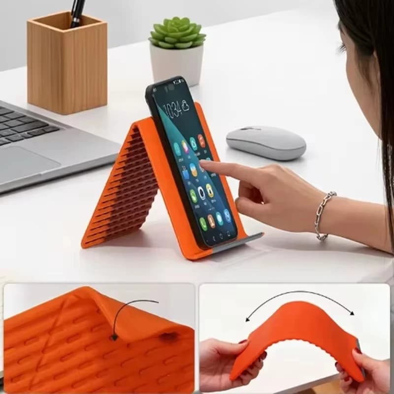 Adjustable Multi-Angle Flexible Foldable Silicone Phone Holder Portable Desktop Stand for Laptop Tablet - Home Office Use