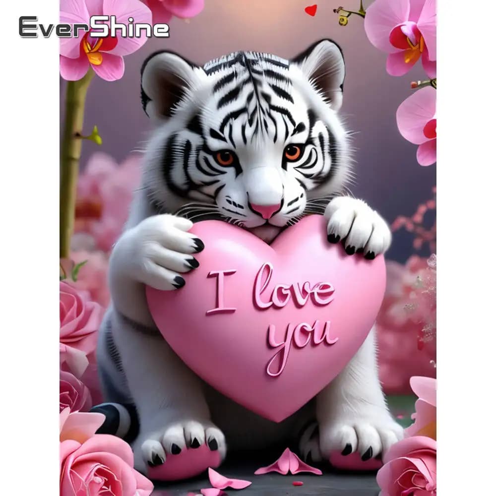 Evershine DIY Diamond Painting Tiger New Arrival Heart Diamond Mosaic Cartoon Animal Acrylic Craft Supplies Home Decoration