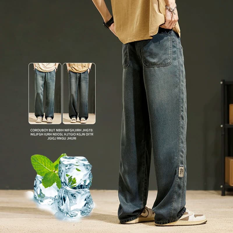 Jeans in Tessuto Lyocell da Uomo, Morbidi e Fluidi, Pantaloni Larghi in Denim Leggero per Primavera/Estate, Comodi e Casual