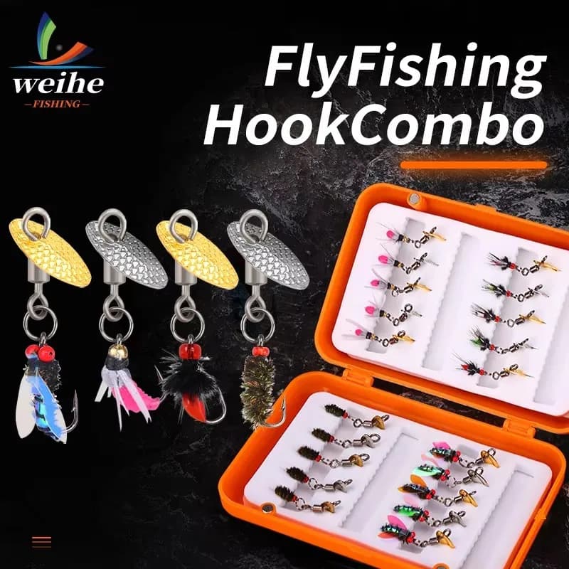 WEIHE Set da 20 esche artificiali per la pesca a mosca, tipo A, 43g, micro esche per torrente con ami