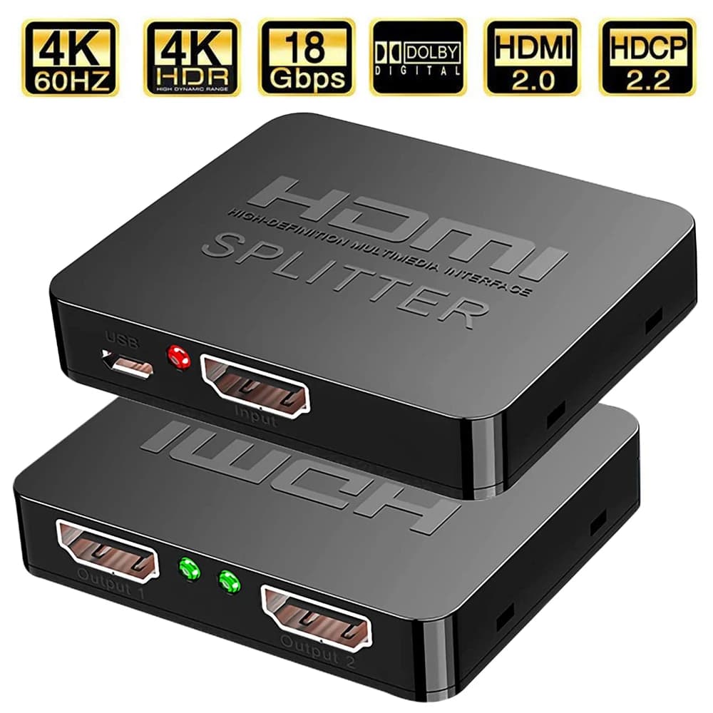 2023 Best 4K HDMI Splitter 1x2 HDMI 2.0 Splitter 1 in 2 out HDMI Switch HDR HDMI2.0 Splitter to PS4 Apple TV XBox PS5
