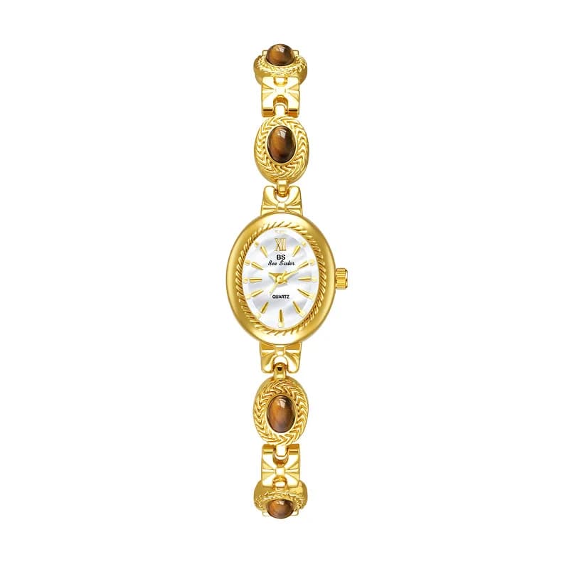 Elegant Luxury Watches for Women Gold Bracelet Amber Jewelry Quartz Oval Wrist Watch 2025 Original Retro Women's Watch