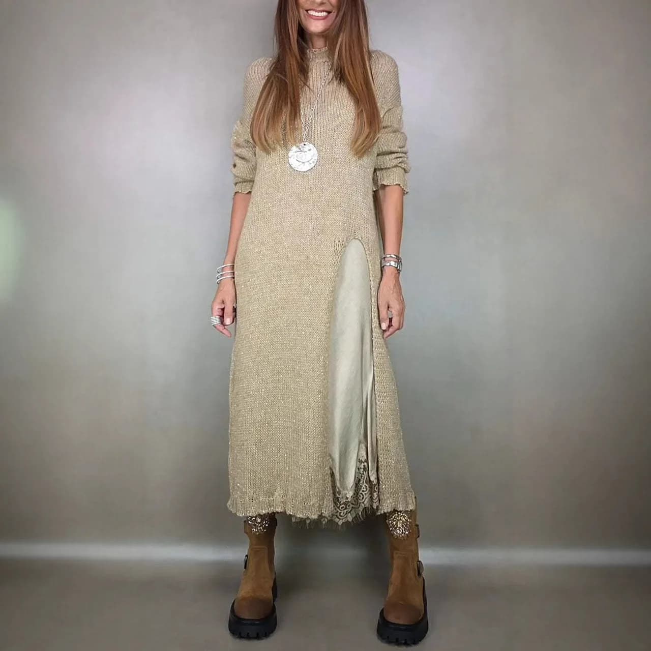 Set autunnali morbidi e larghi da donna 2 pezzi maglione pullover a maniche lunghe + abiti gilet sexy in pizzo set da due pezzi abiti eleganti