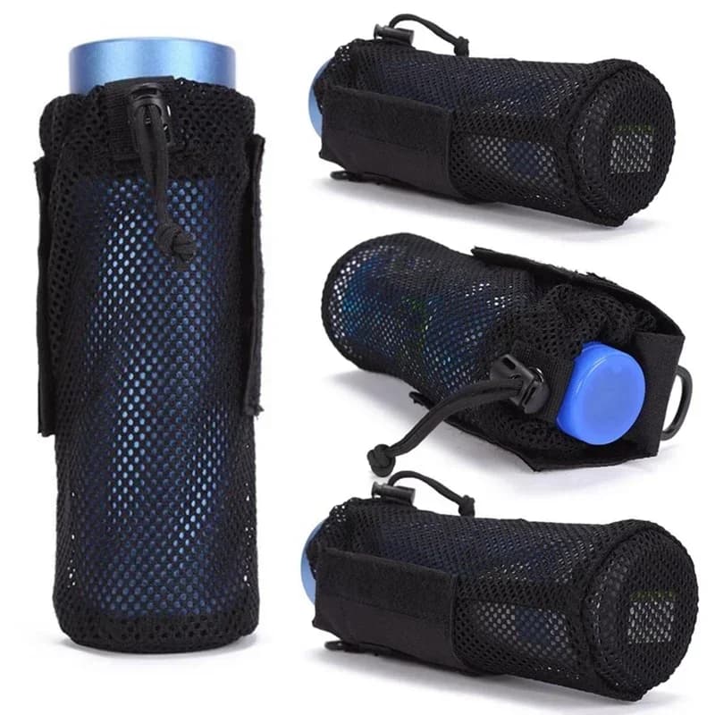 Molle mesh bottle bag, light polyester fabric, water bottle case for walking, water bottle bag
