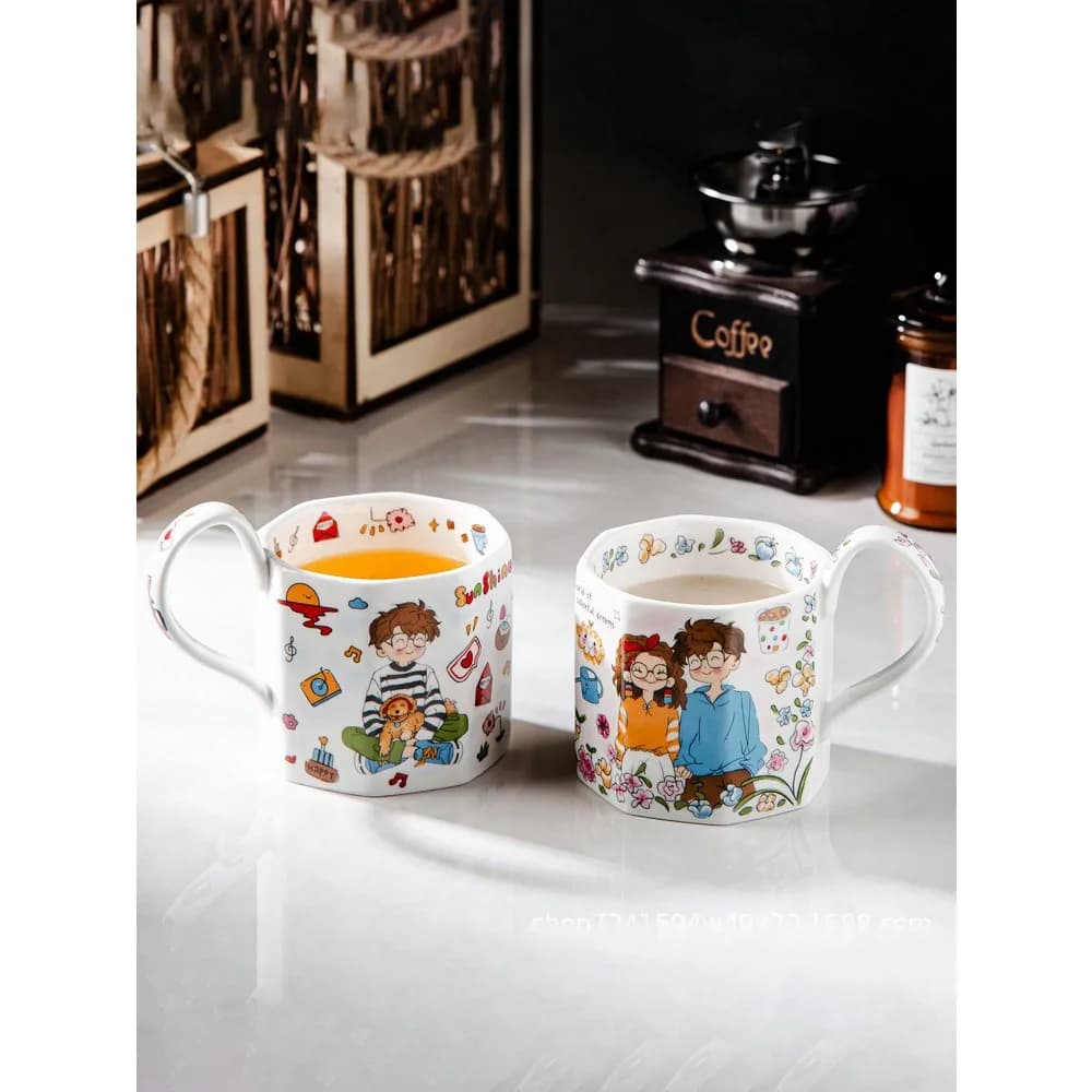 1pc Hand-Painted Cartoon Ceramic Mug, Japanese Kawaii Ins Style Handmade Drawing Coffee Cup, Niche Design Breakfast Oatmeal Cup, Creative Commercial Dessert Coffee Cup, Afternoon Tea Cup, Daily Office Water Mug, Suitable As Birthday Memorial Day Holiday G