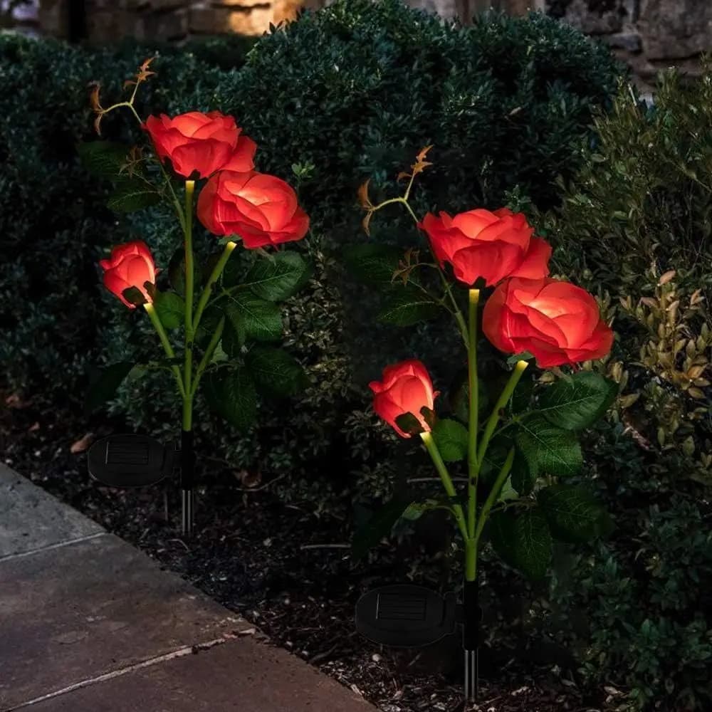 Lampada Solare LED a Forma di Rosa da Giardino, Impermeabile, Decorativa, Luce Solare da Esterno, Lampada a Fiore Oscillante per Patio