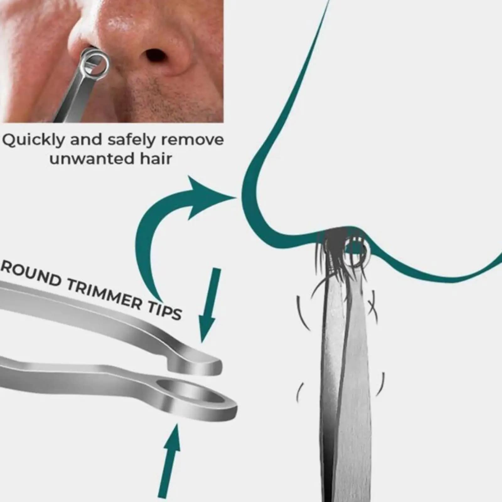 Trimmer Professionale per Peli del Naso in Acciaio Inossidabile, Pinzette Impermeabili per Barba, Baffi e Sopracciglia