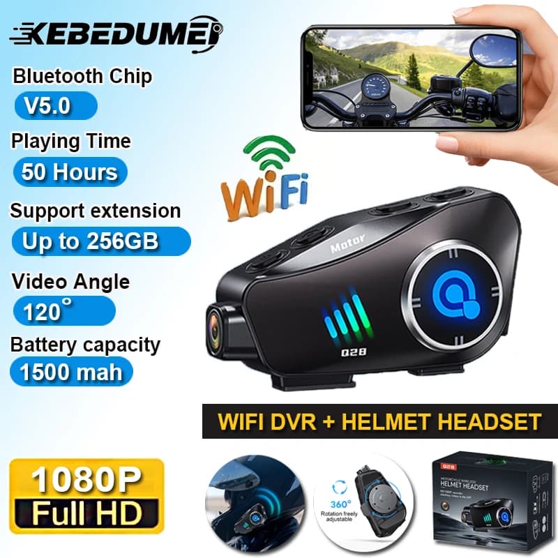 With 32G TF Card Moto DVR 1080P Video WIFI Video Camera Recorder Call in speaker HD Waterproof Headphone Helmet 1500mah