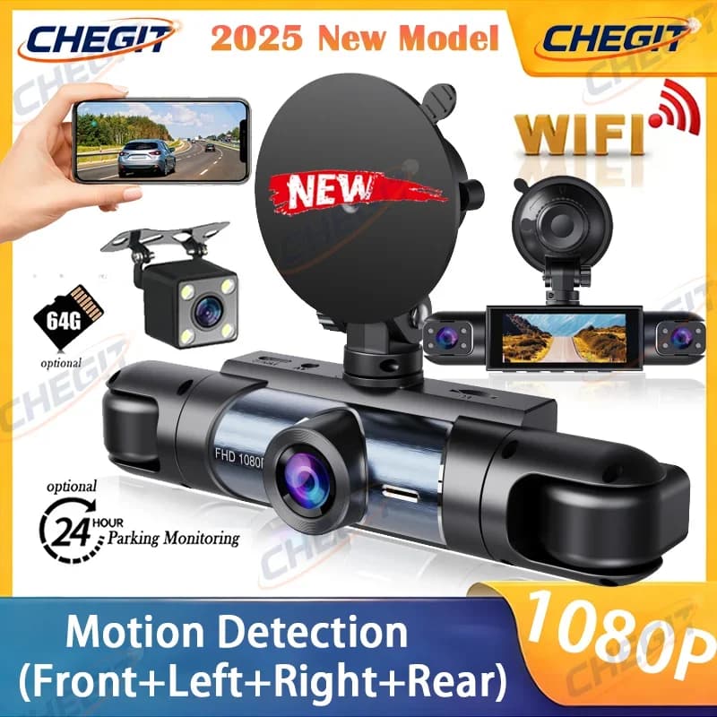 4 telecamere 3Cam Dash Cam per auto Videoregistratore 1080P WiFi DVR per auto Vista posteriore anteriore Visione notturna Accessori scatola nera