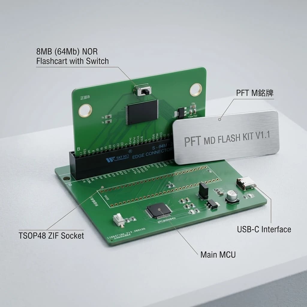 Kit Flash Burner MD Mega Drive, Programmatore NOR TSOP48 e Flashcart da 8MB per Flash Serie 29 con Interruttore