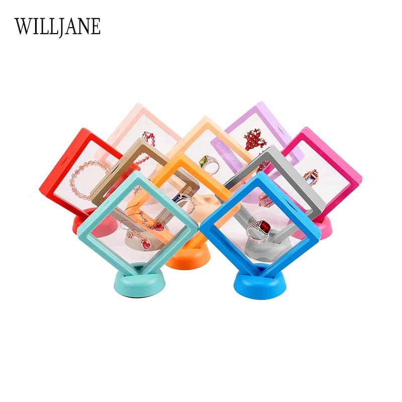 Confezione da 10 custodie per organizer per gioielli in pellicola PE trasparente, scatole di immagazzinaggio antiossidanti, supporto per cornice per display galleggiante 3D all'ingrosso
