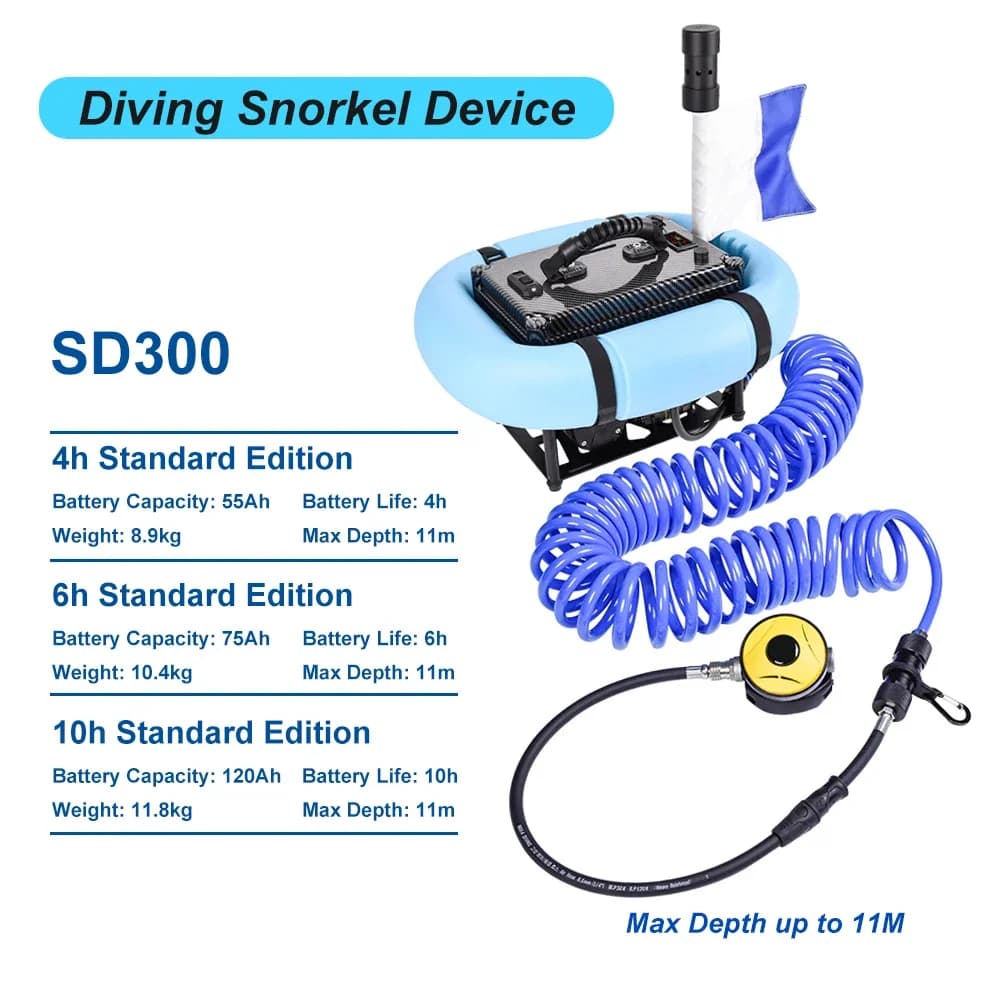 Versione Standard Hookah Subacqueo per Snorkeling e Nuoto, 11 Metri, Impermeabile, Portatile, Ricaricabile, Subacqueo SD-300