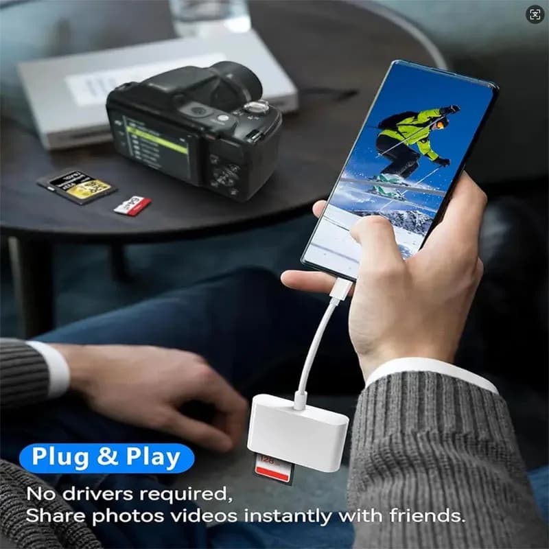 USB-C To SD TF Memory Card Reader 3-in-1 Portable Adapter For Action Camera Dash Cam Travel Outdoor Photo And Video Data Import