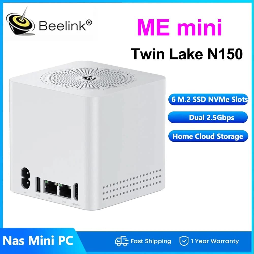 Beelink ME Mini NAS Intel Twin Lake N150 LPDDR5 4800 MHz 12G RAM 2T SSD WiFi6 2.5Lan Mini PC Rete domestica Archiviazione cloud