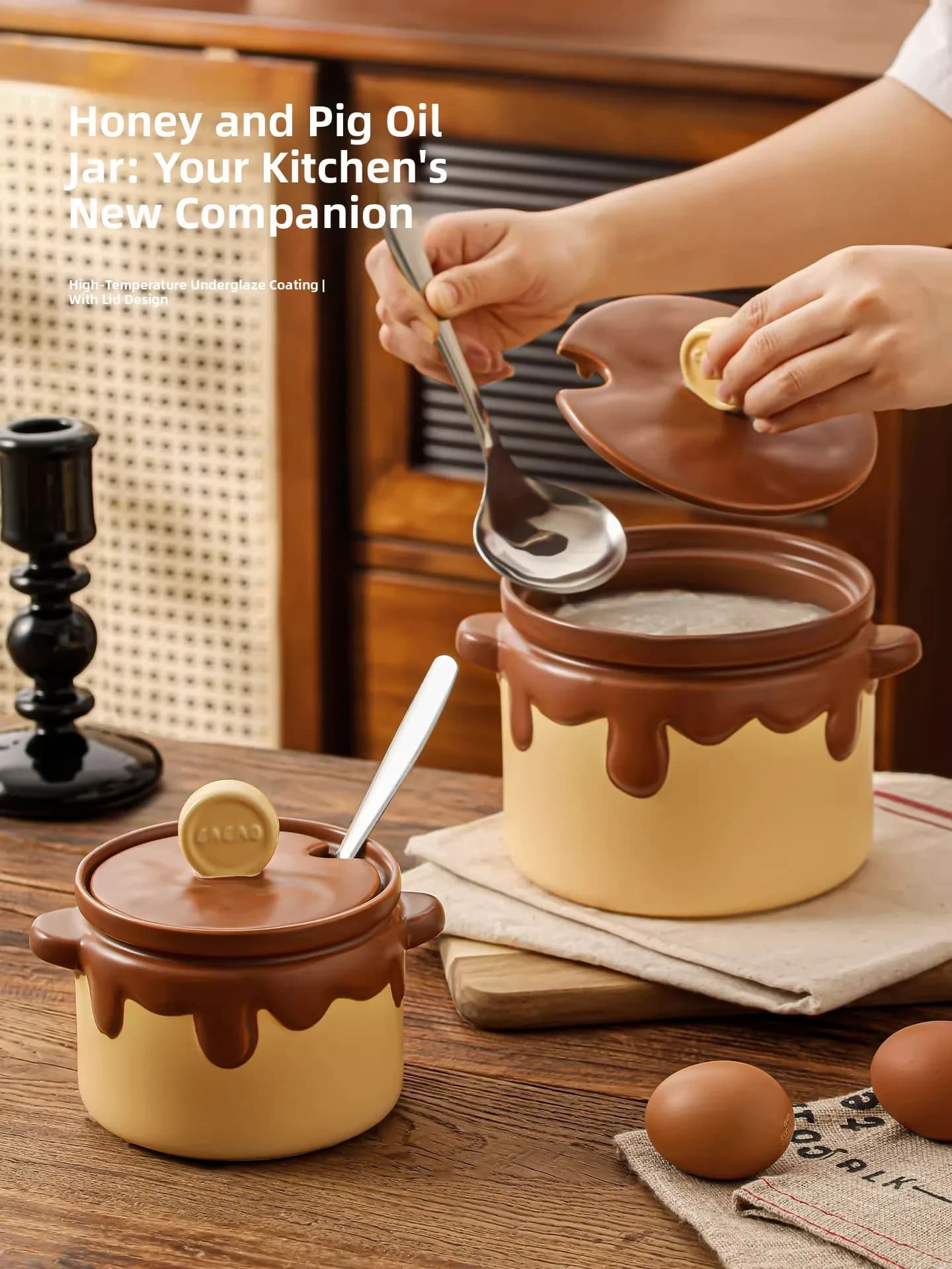 Barattolo in Ceramica per Grasso di Maiale di Grado Alimentare, Resistente alle Alte Temperature, Contenitore per Olio di Peperoncino, Barattolo per Spezie per Uso Domestico
