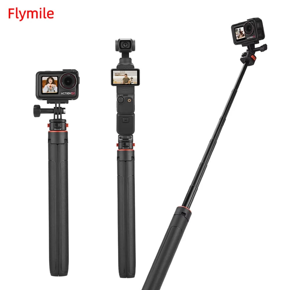 Flymile Selfie Stick retrattile/treppiede per DJI Action 5 Pro/Pocket 3 Action Camera Live/Sport estremi/Record Life Tools