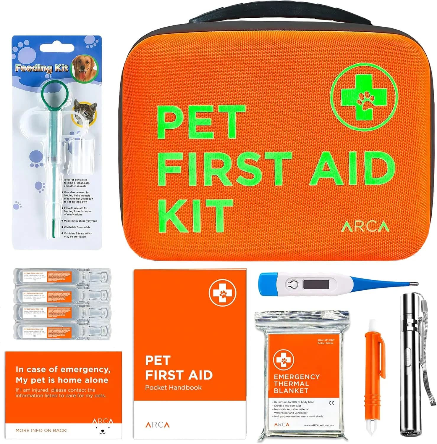Kit di Pronto Soccorso per Animali Domestici con Cerniera Riflettente, Termometro e Pinzetta per Zecche - 100 Pezzi per Cani e Gatti
