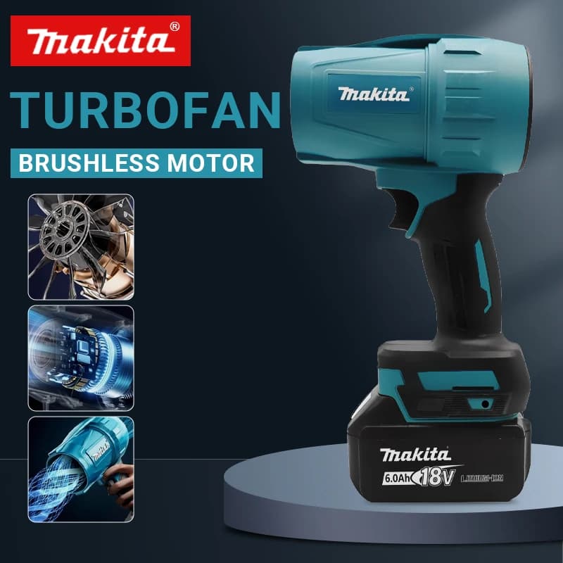 Soffiatore Elettrico Makita 30000RPM Senza Spazzole, Ventilatore Turbo Jet, Soffiatore d'Aria con Luce, 18V, Strumento per Pulizia Auto
