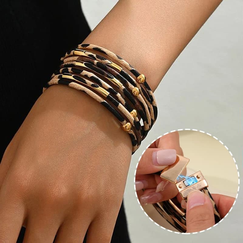 Vintage Magnetic Buckle Leopard Print Leather Bracelets for Women Men Creative Design Multilayer Wrap Wide Bracelet Jewelry Gift