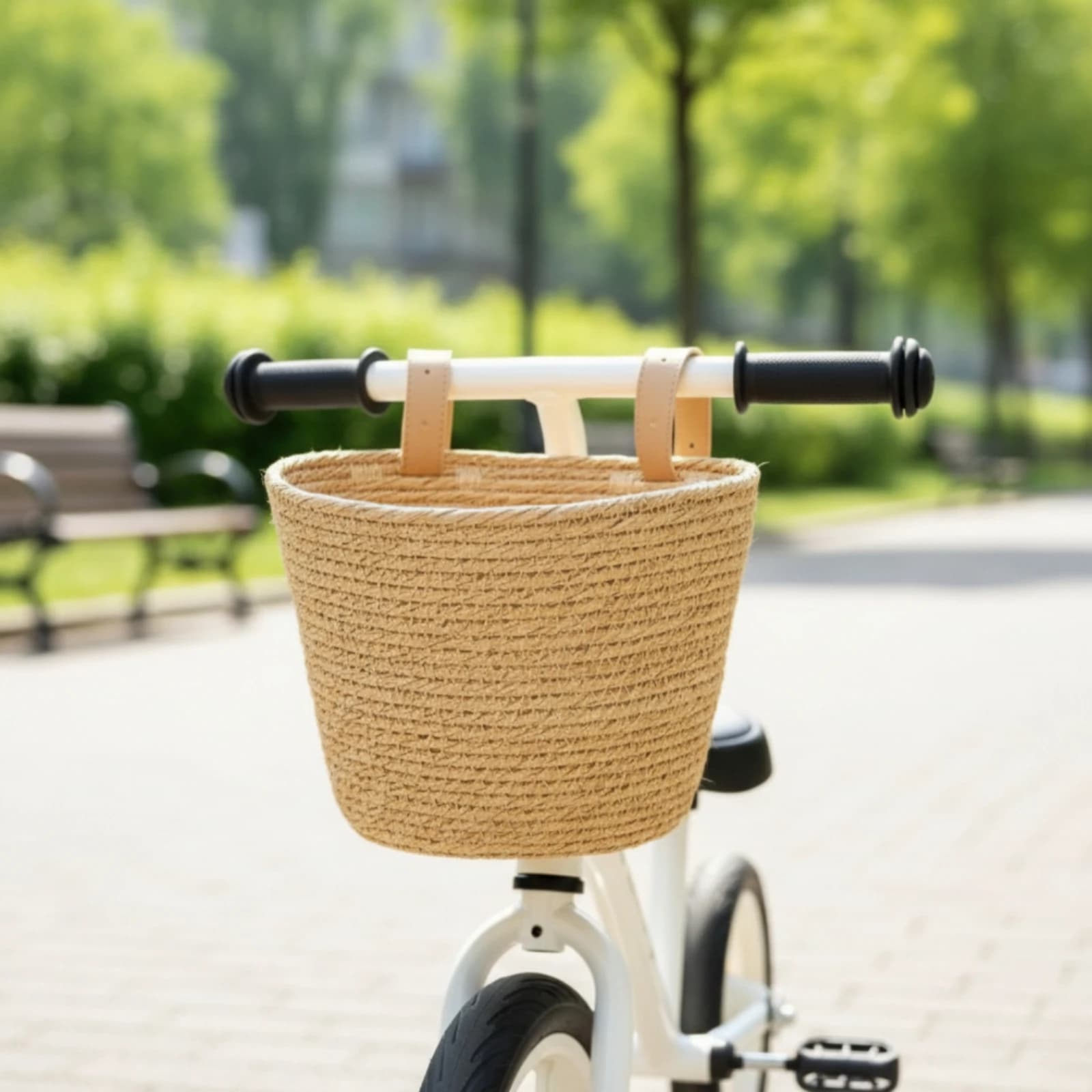 Woven Basket with Straps Waterproof Plastic Rattan Basket Adjustable Easy to Clean for Children, Scooters, Strollers