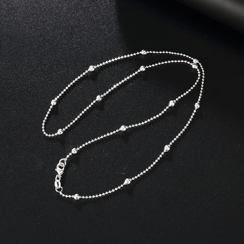 Ciondoli in argento sterling 925 Collana a catena con perline rotonde per le donne 16-24 pollici Festa di moda Matrimonio Gioielli nobili Regali di festa