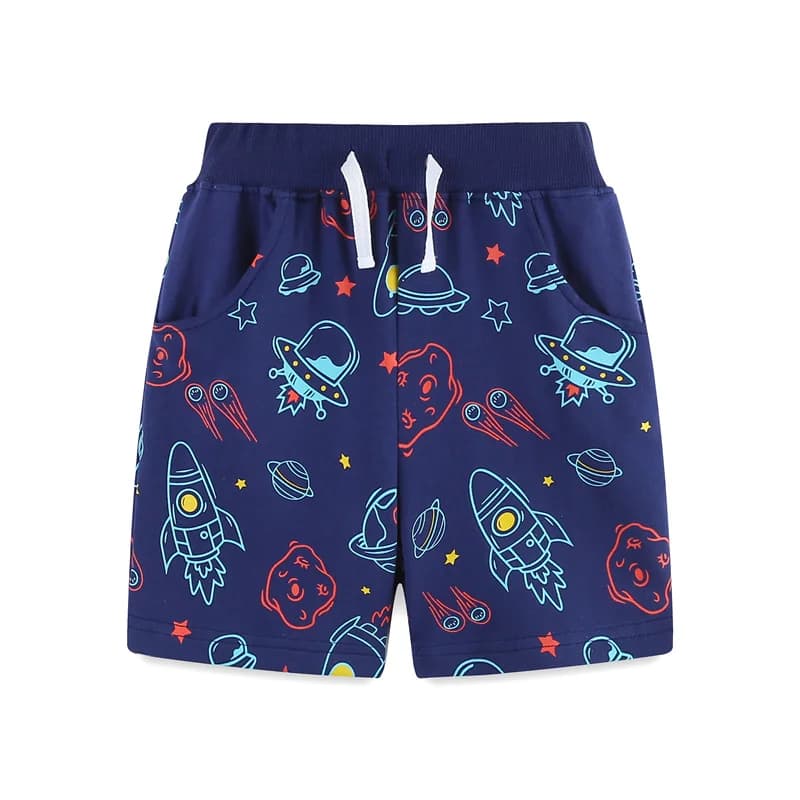 Jumping Meters 2-7T Boys Shorts For Girls Drawstring Rockets Space Print Kids Trousers Pants Baby Clothes